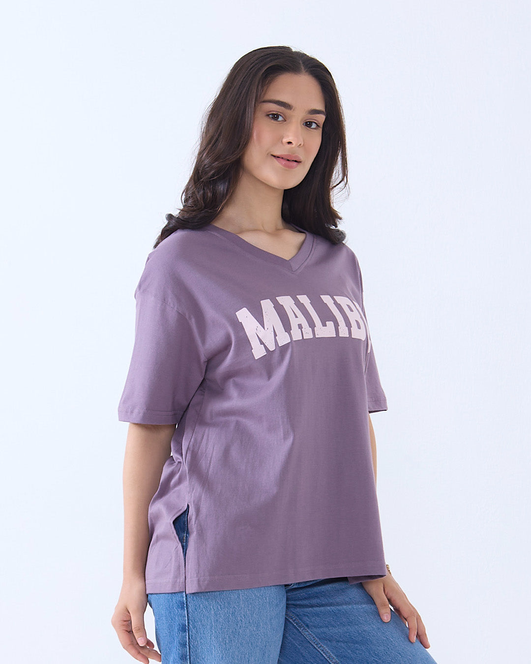 Plum Malibu V-Neck Oversize T-Shirt