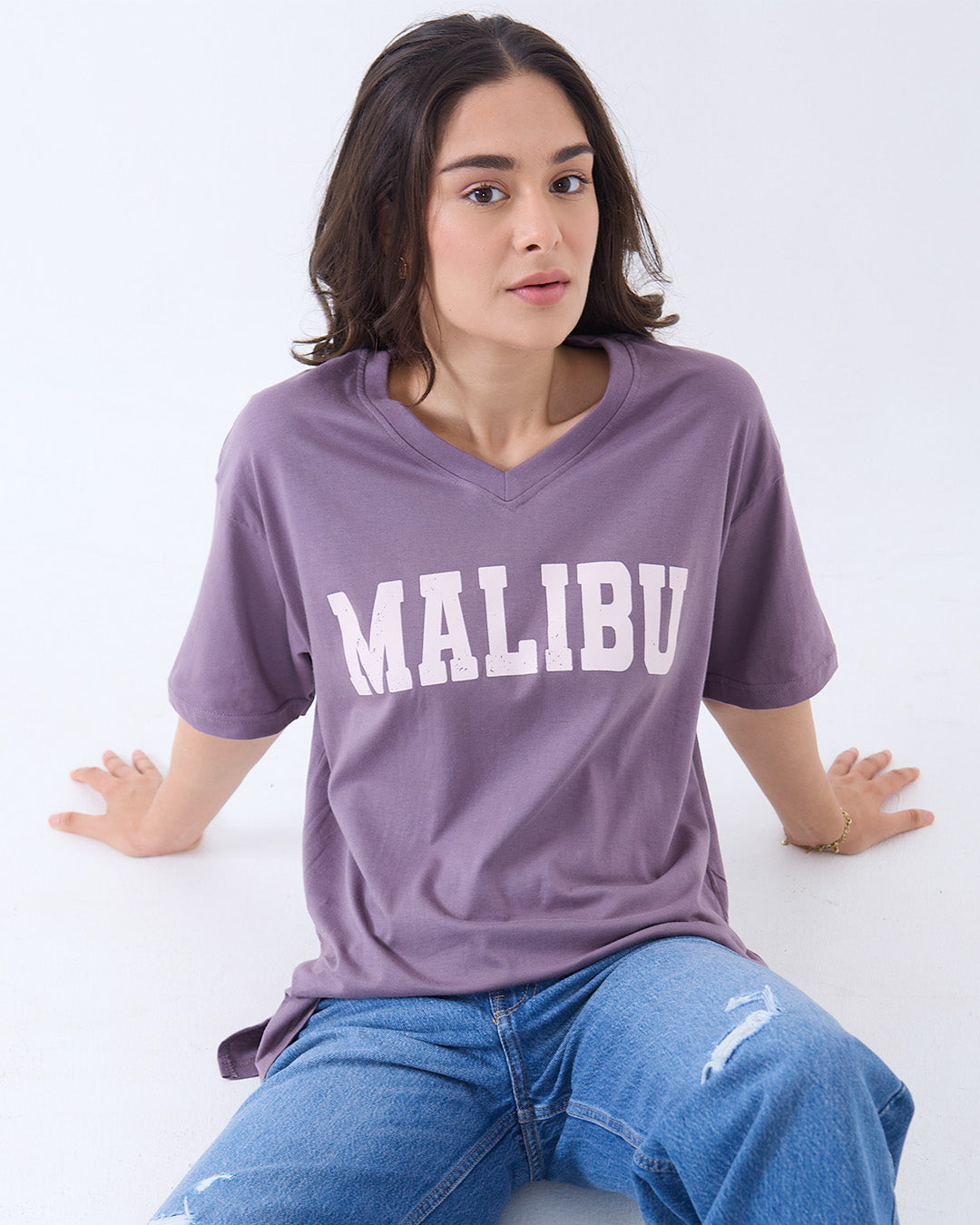 Plum Malibu V-Neck Oversize T-Shirt