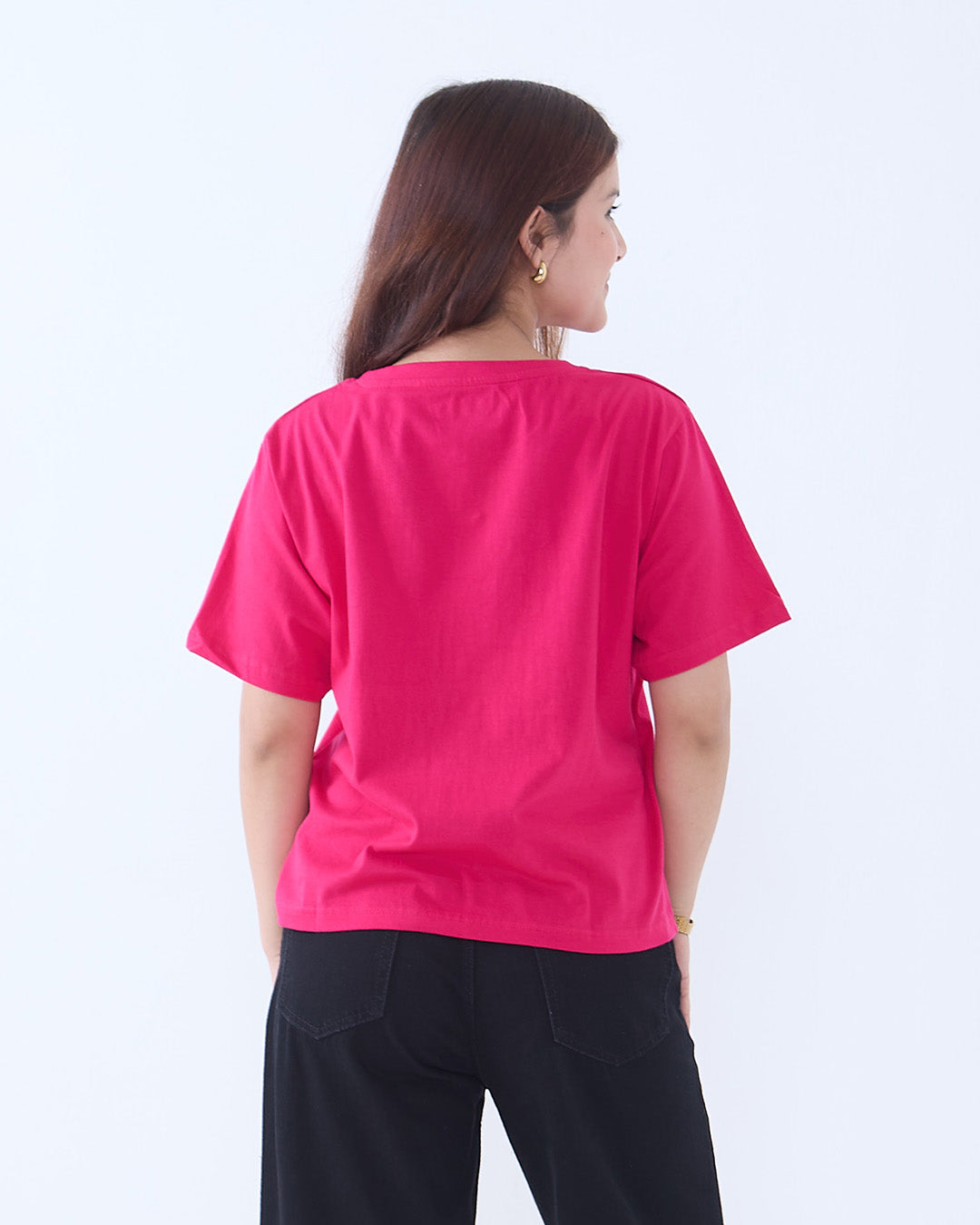 Hot Pink Plain Boxy T-Shirt