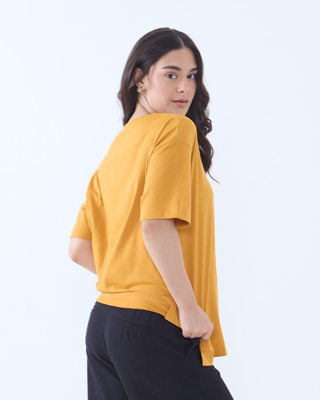 Mustard Plain V-Neck Oversized T-Shirt