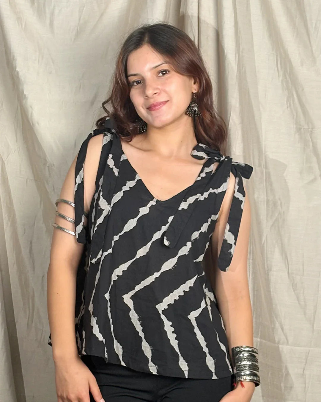 Black Nina Shoulder Tie Top