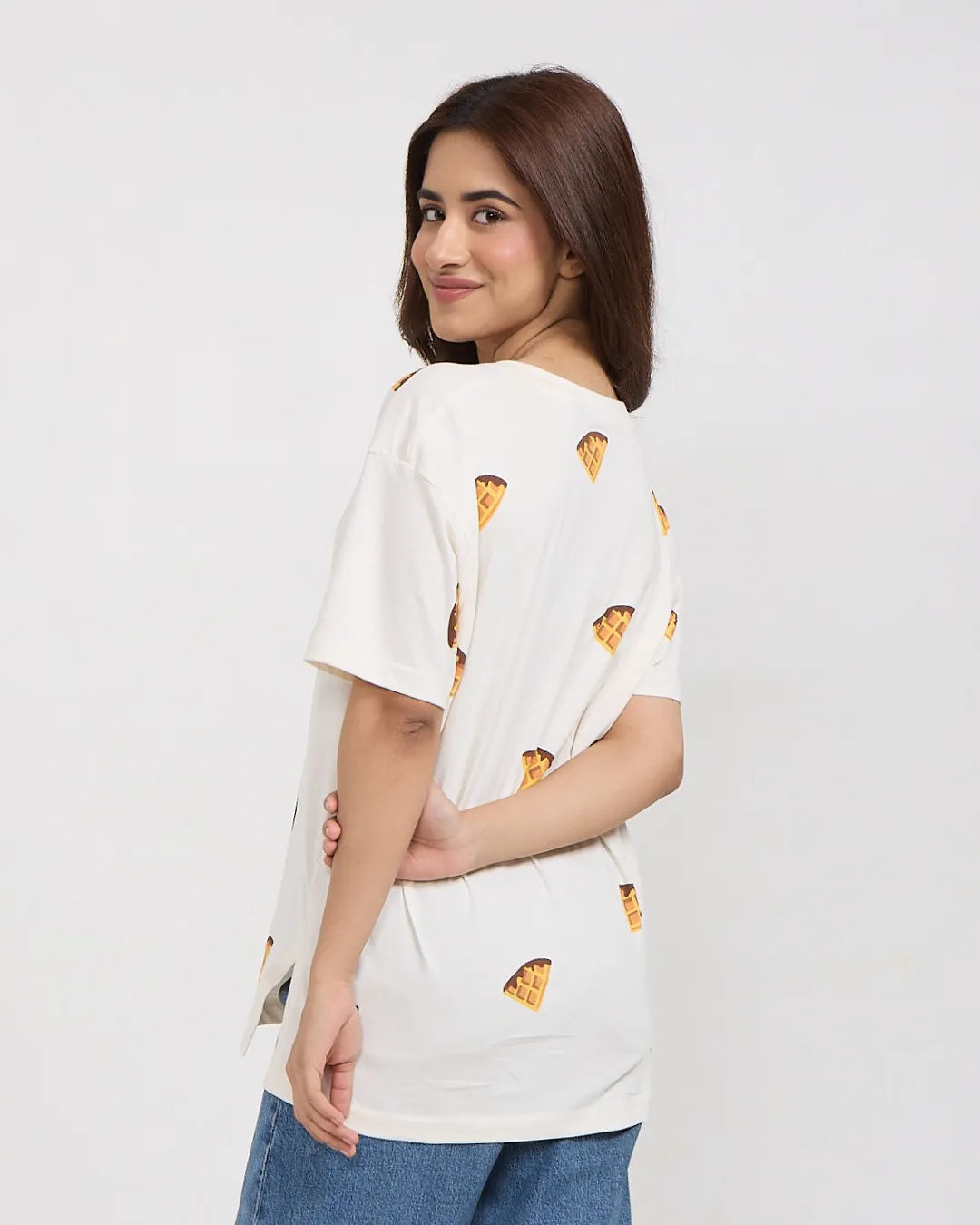 Waffle V-Neck Oversized T-Shirt