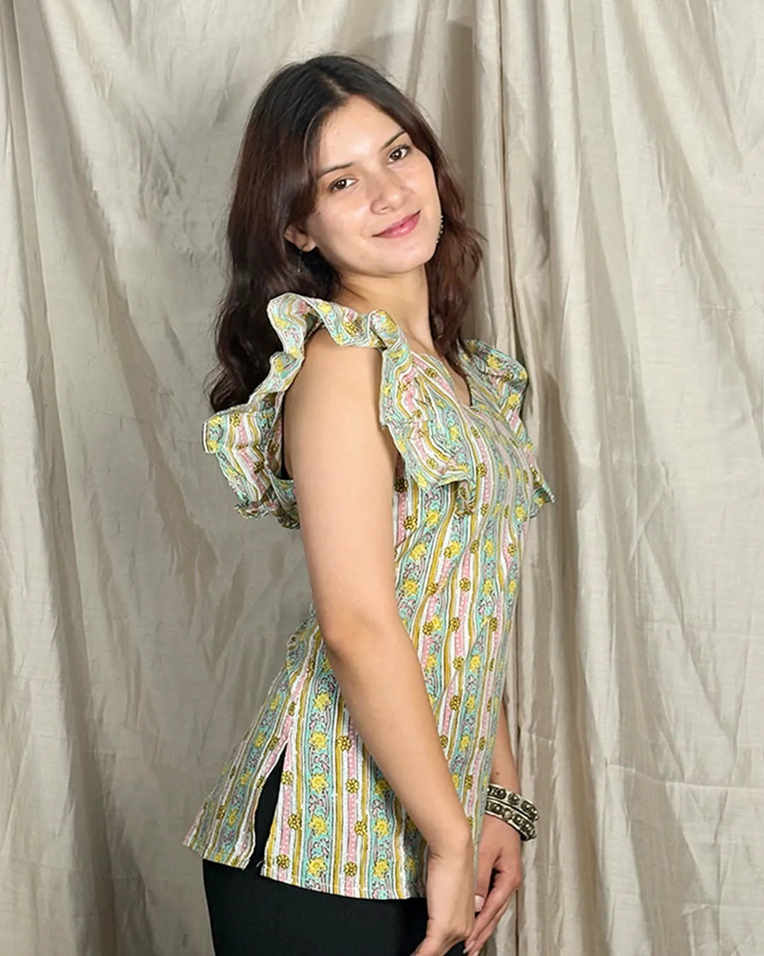 White Laila Ruffle Short Kurti