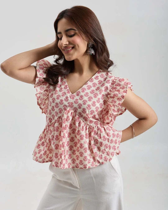 White Cherry Peplum Top