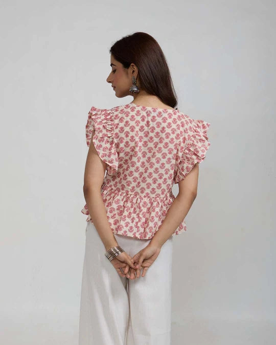 White Cherry Peplum Top
