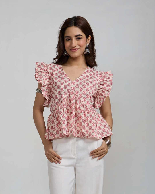 White Cherry Peplum Top