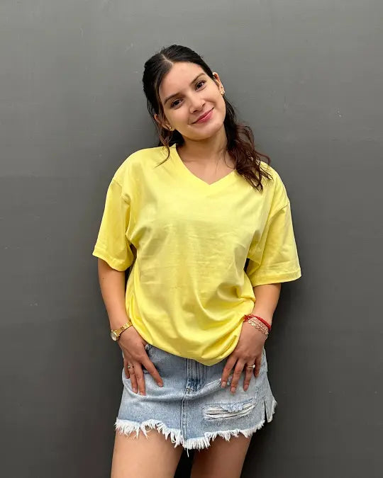 RB Yellow Plain V-Neck Oversize T-Shirt
