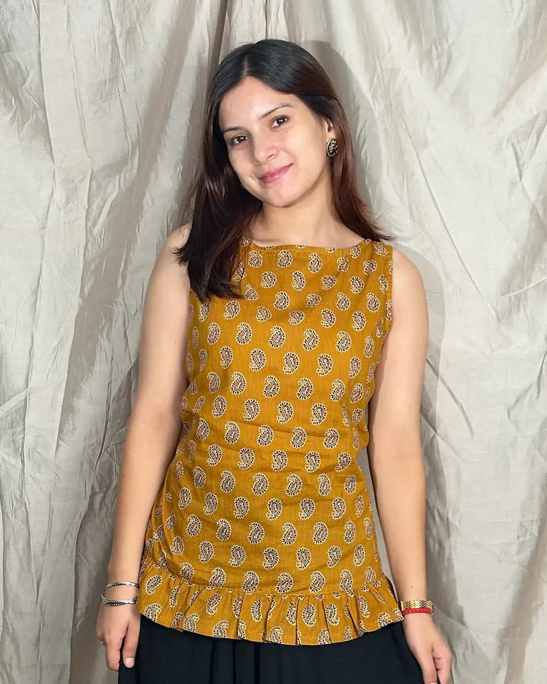 Yellow Sunehri Snatched Short Kurti