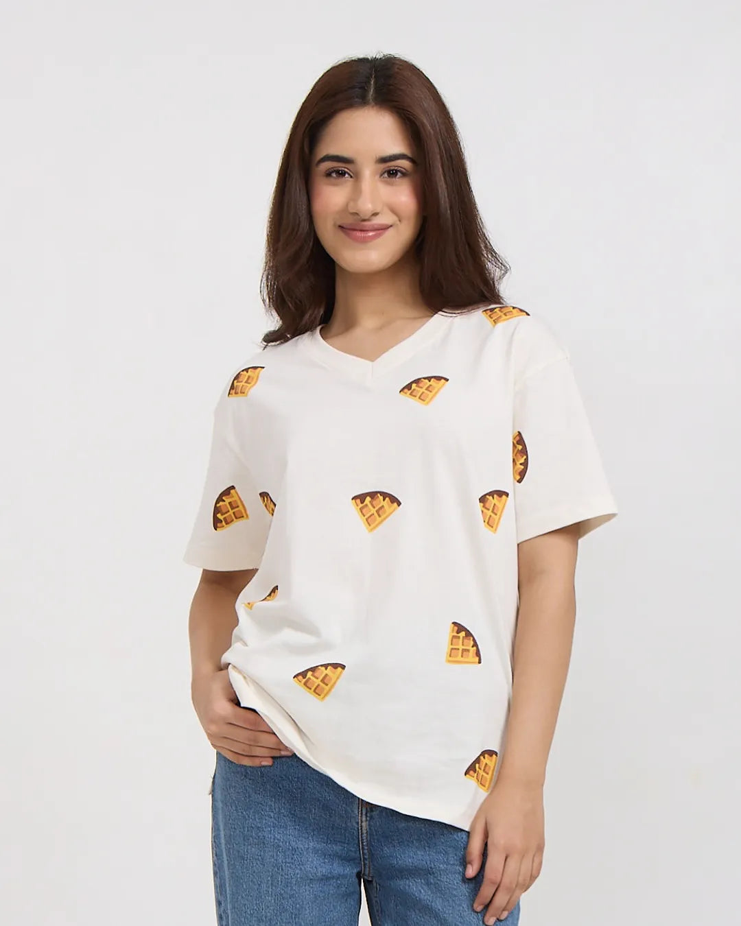 Waffle V-Neck Oversized T-Shirt