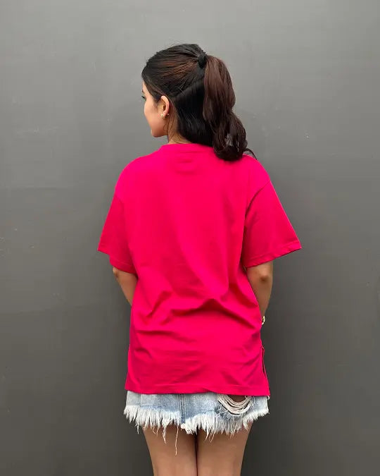 RB Hot Pink Plain V-Neck Oversize T-Shirt