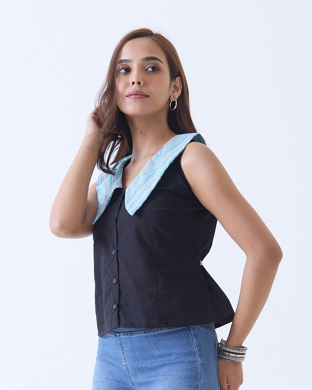 Black Poppy Collar Top