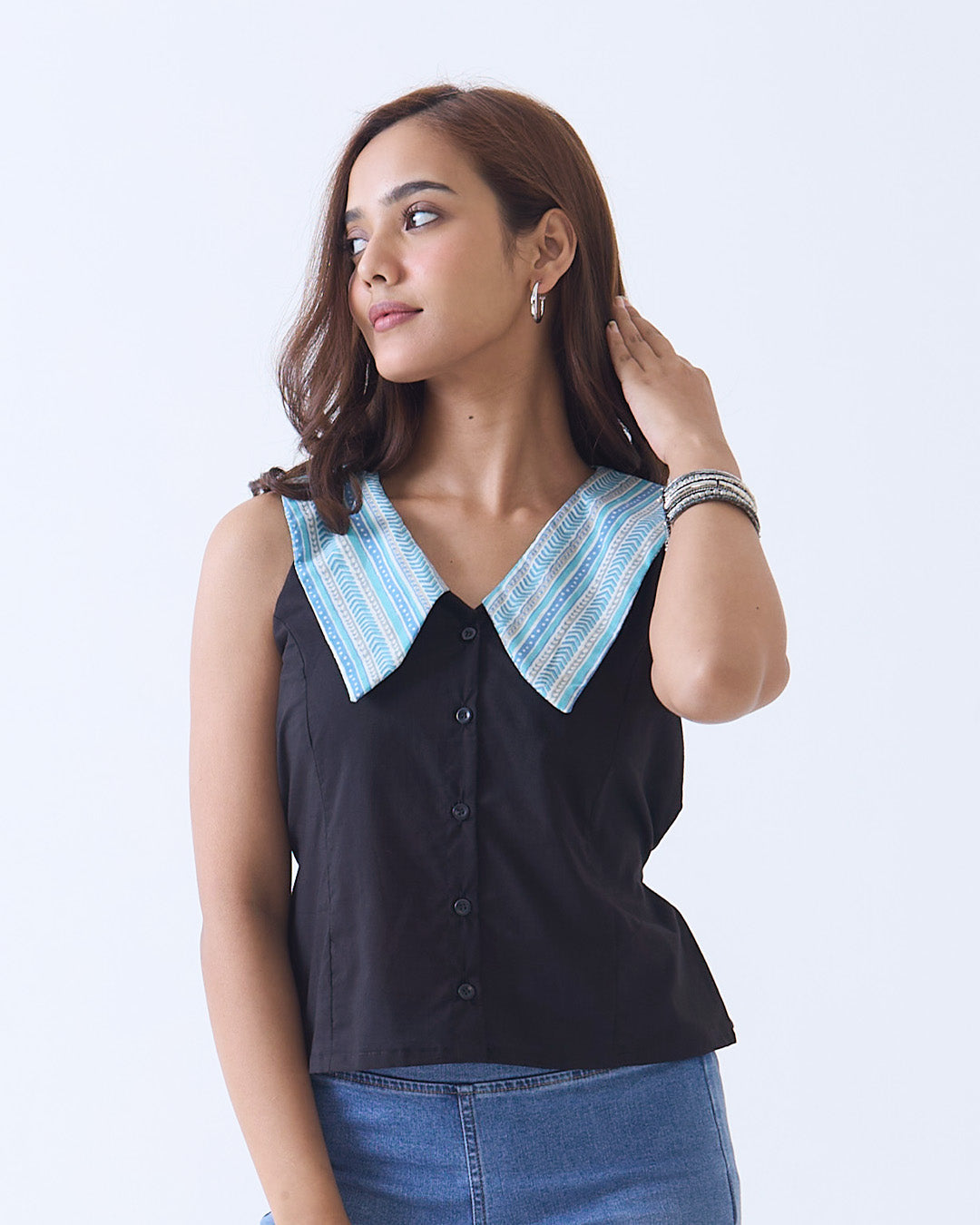 Black Poppy Collar Top