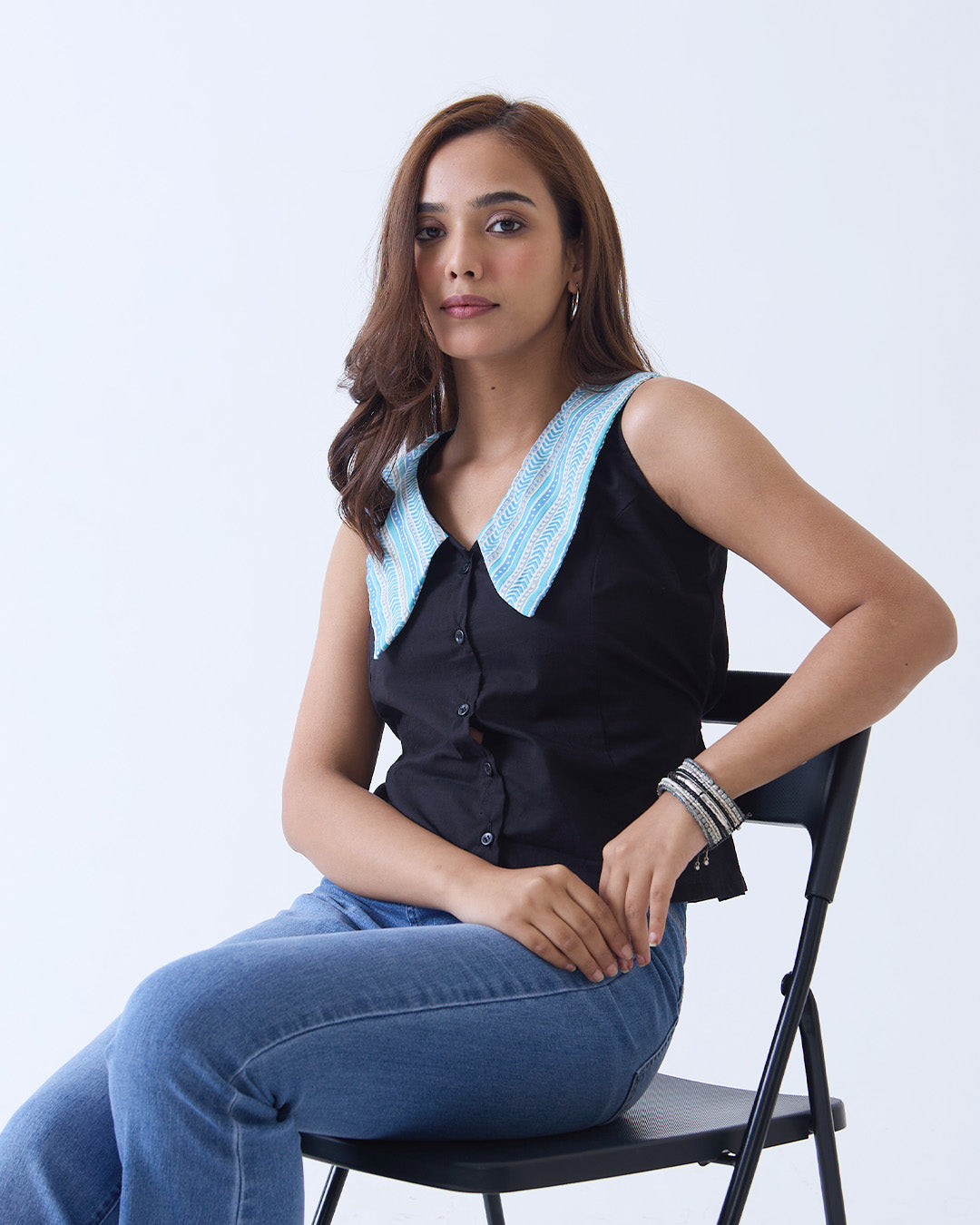 Black Poppy Collar Top
