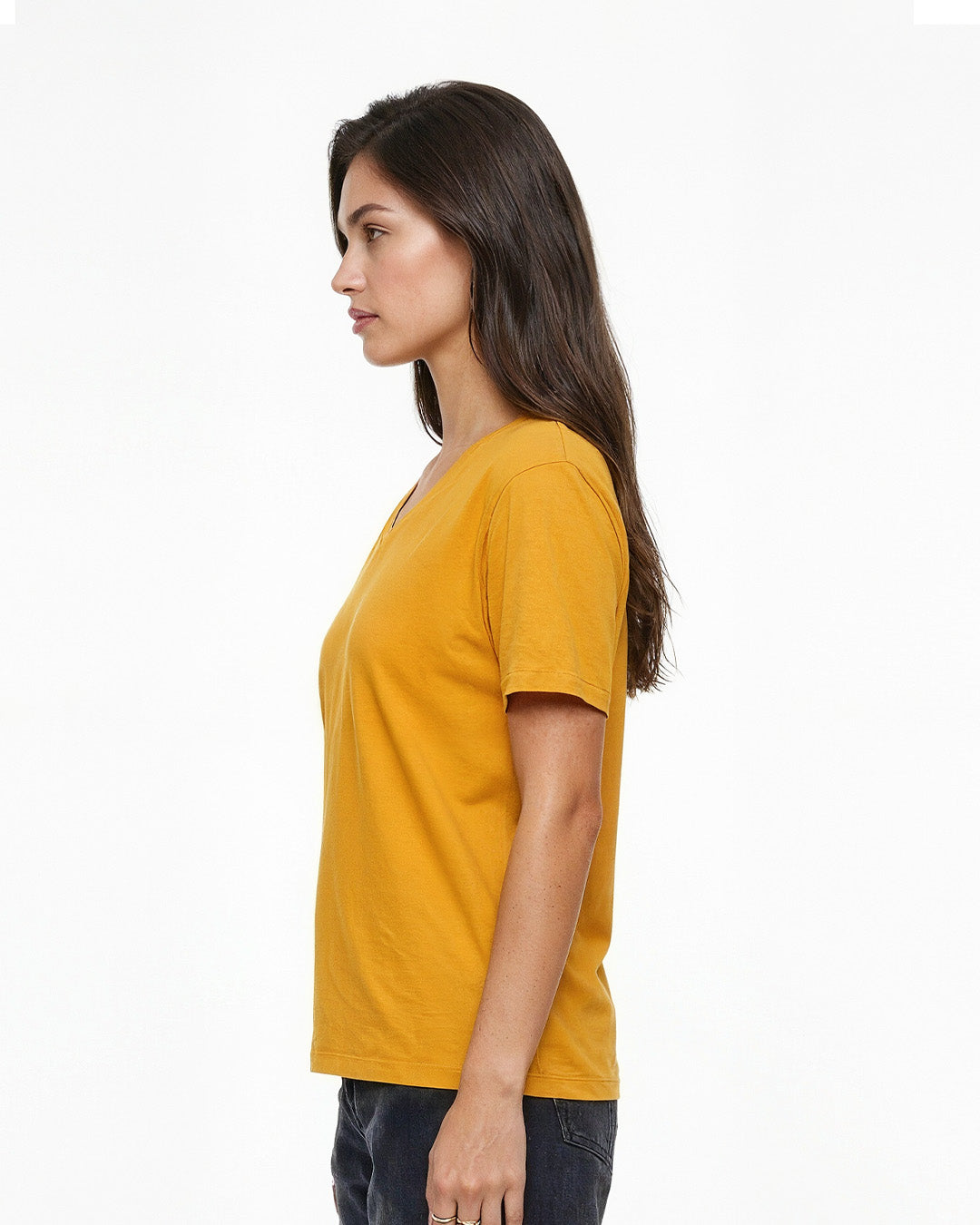 Mustard Plain V-Neck Oversized T-Shirt