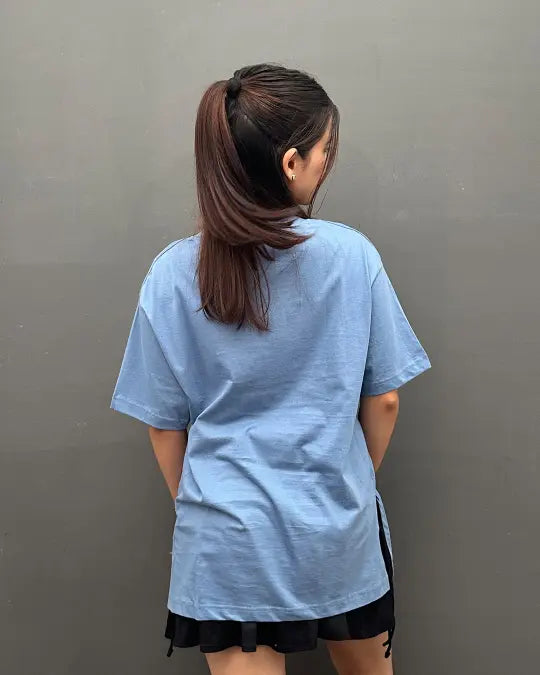 RB Dusky Blue Plain V-Neck Oversize T-Shirt