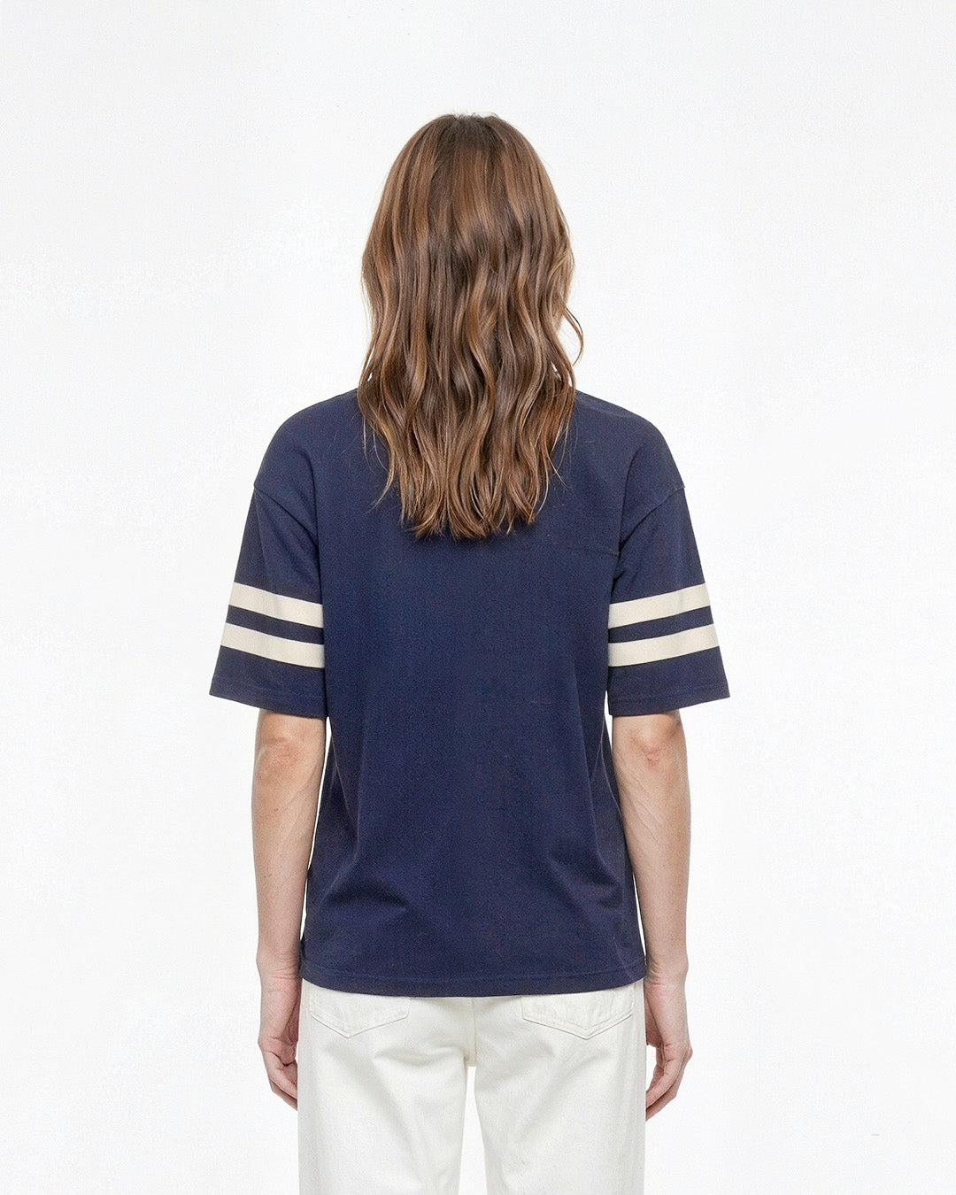 Navy Blue Courtside V-Neck Plain Oversize T-Shirt