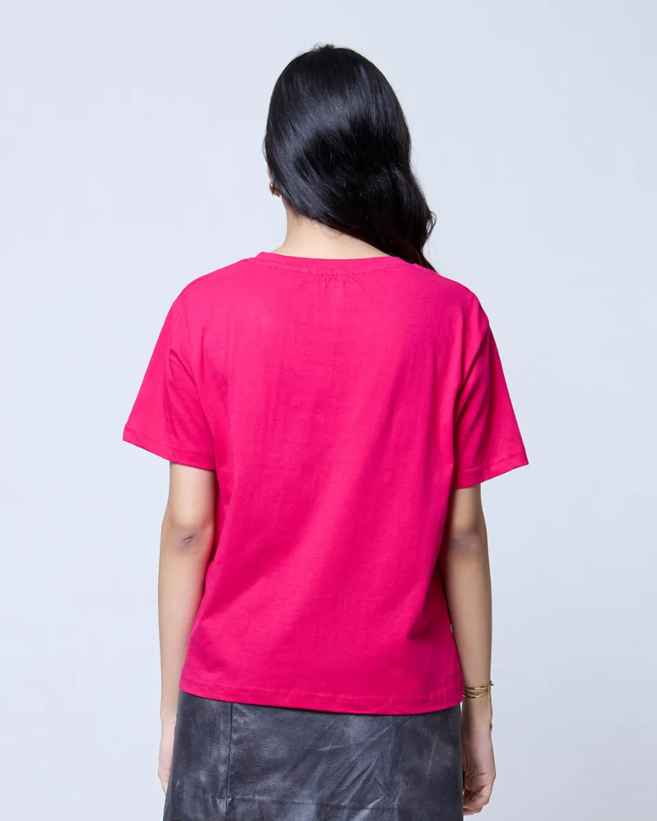 Hot Pink Plain Boxy Oversized T-Shirt