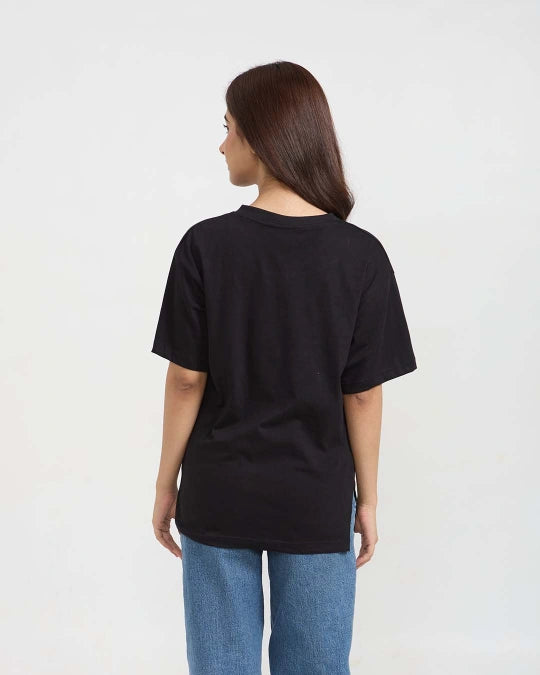 Black Plain V-Neck Oversize T-Shirt