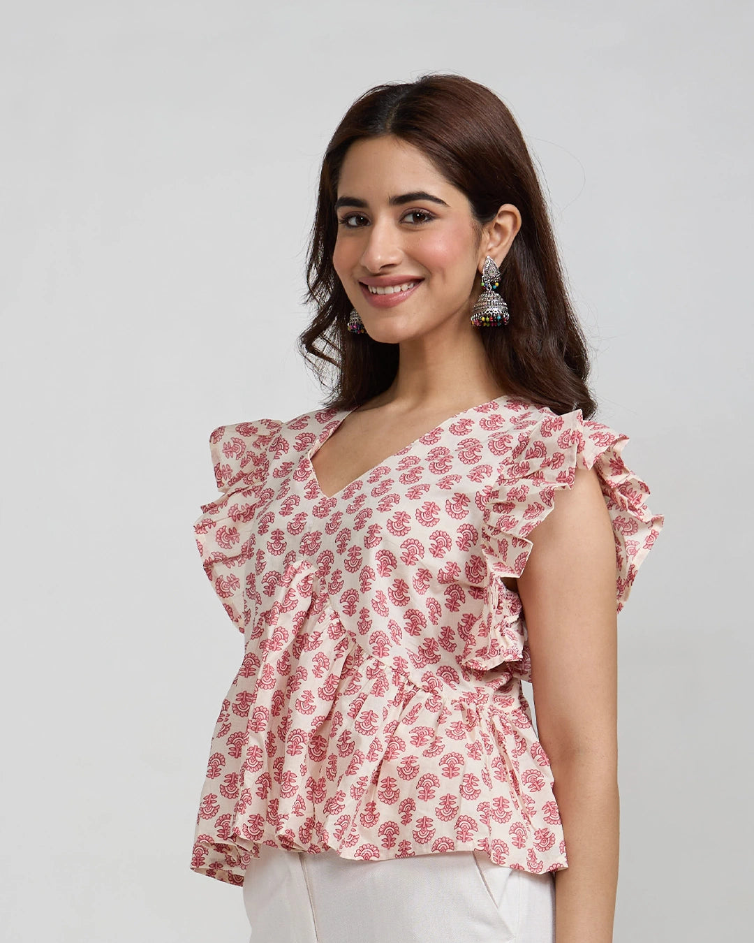 White Cherry Peplum Top