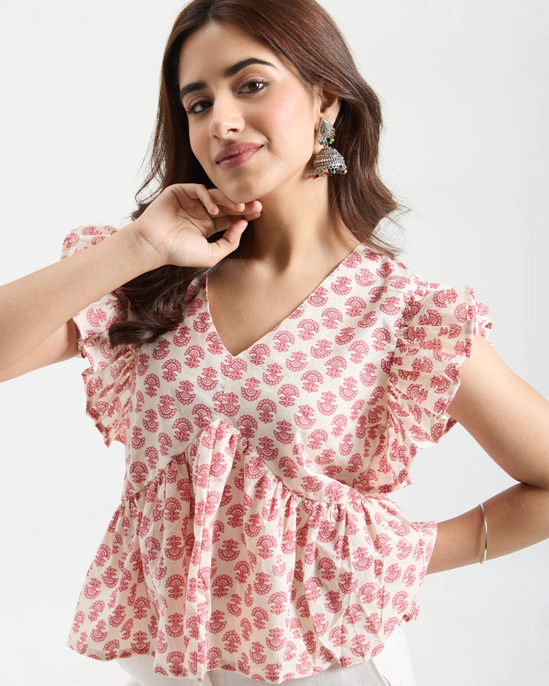 White Cherry Peplum Top