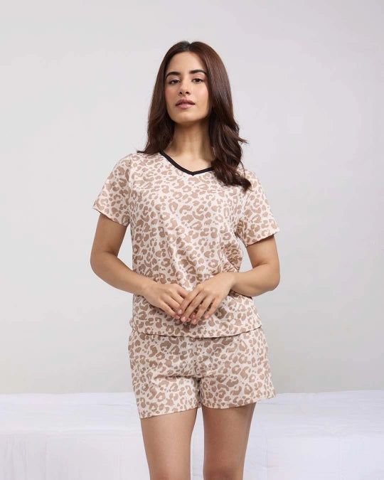 Lazy Leopard Cotton Shorts Set