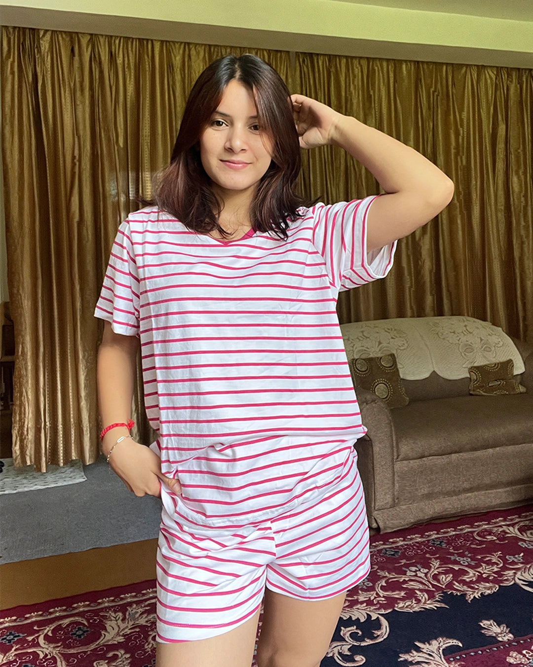Candy Cane Cotton Shorts Set