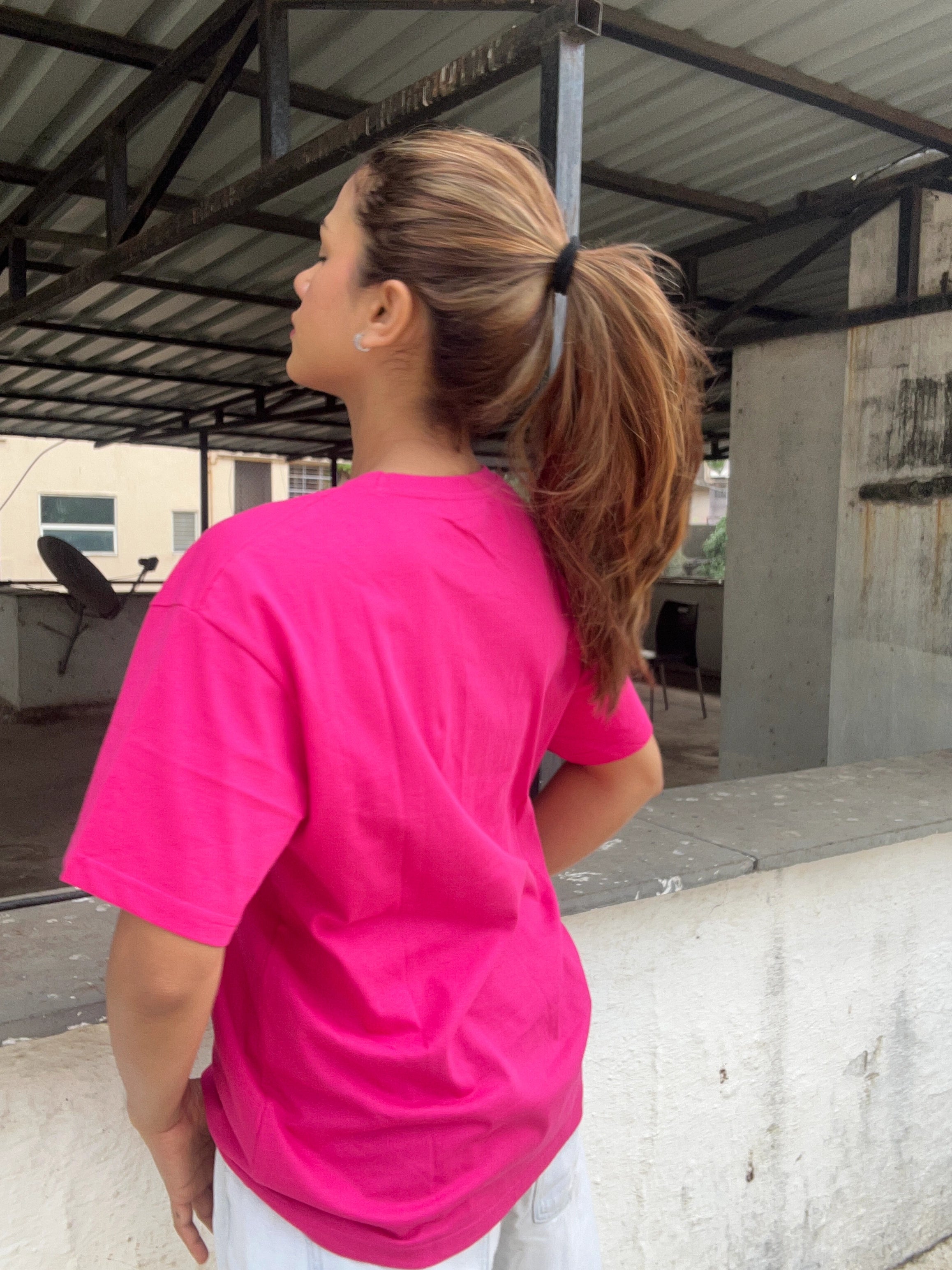 Hot Pink Plain Oversized T-Shirt