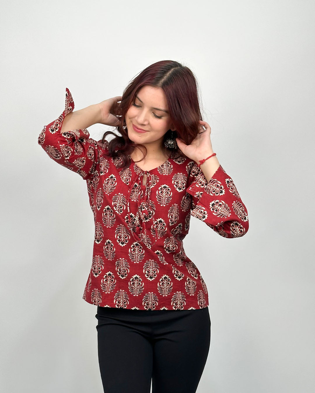 Maroon Maya Full Sleeve Short Kurti