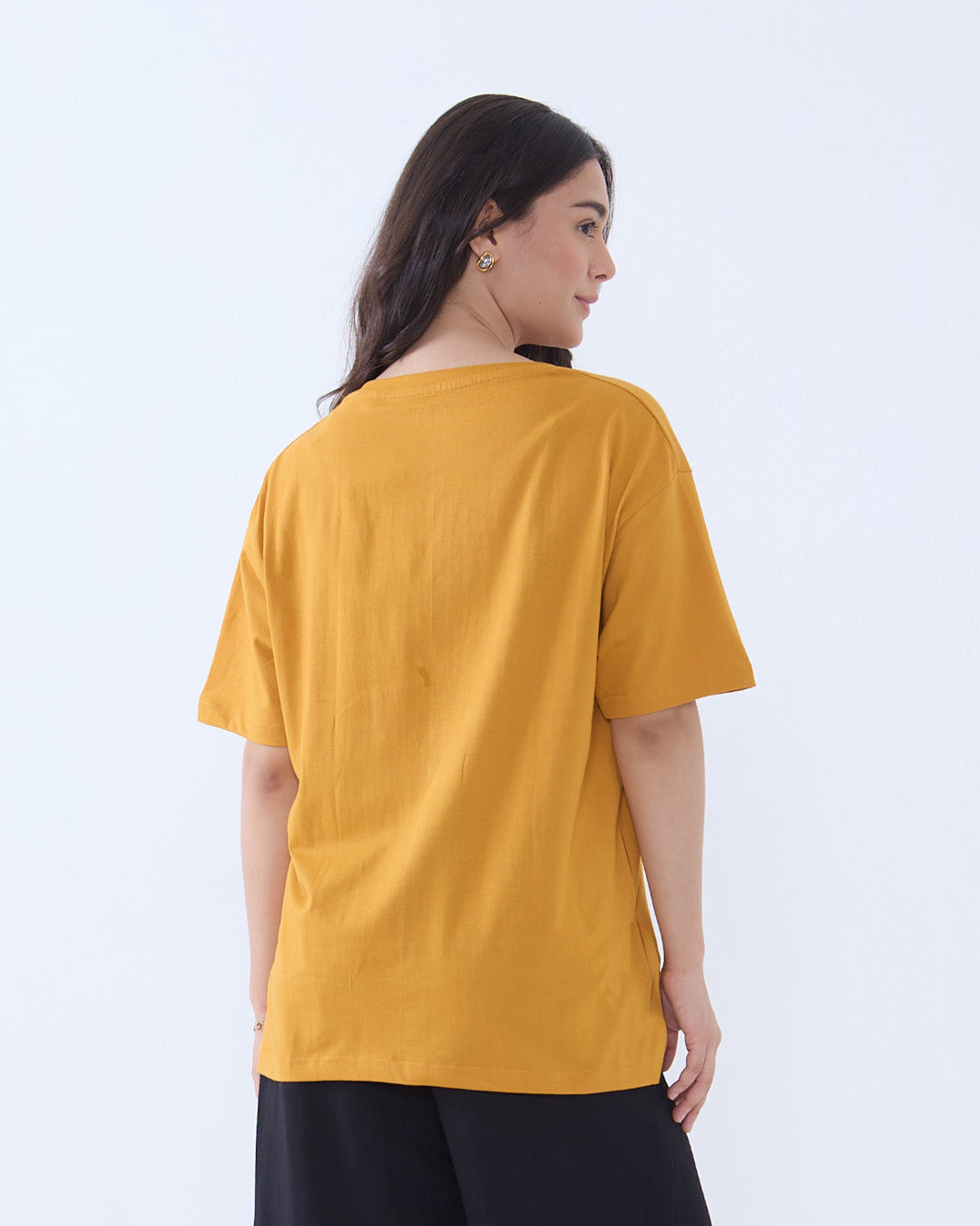 Mustard Plain V-Neck Oversized T-Shirt