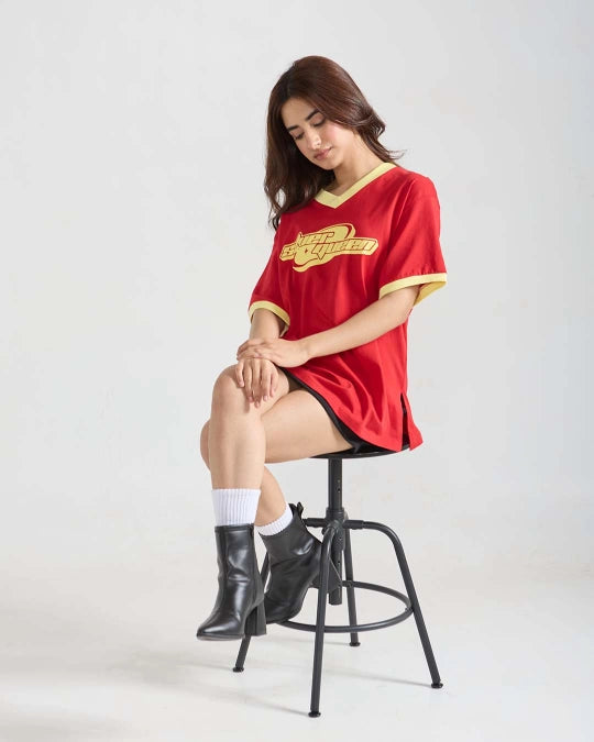 Silver Queen Tap-Out V-Neck Oversize T-Shirt