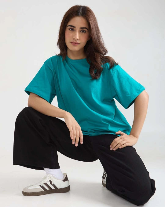 Turquoise Plain Oversized T-Shirt