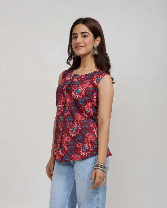 Vintage Muse Button-Down Cotton Top