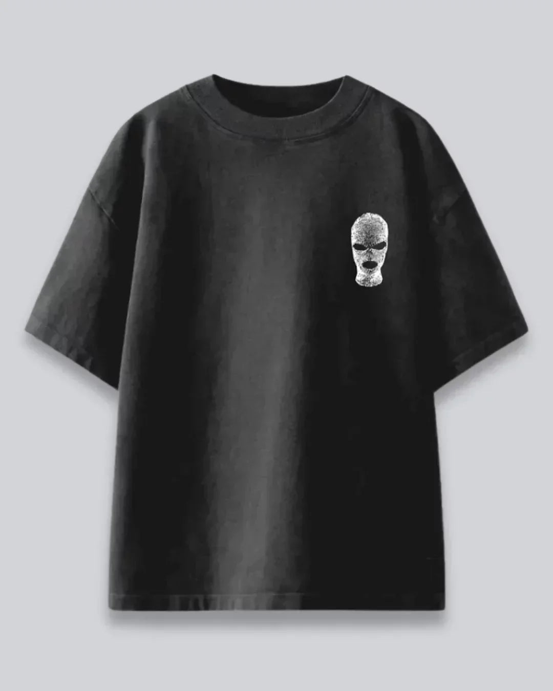 Arlo Black Gangster Oversized T-Shirt - black cotton tee with a small white graphic on the chest, shown flat lay