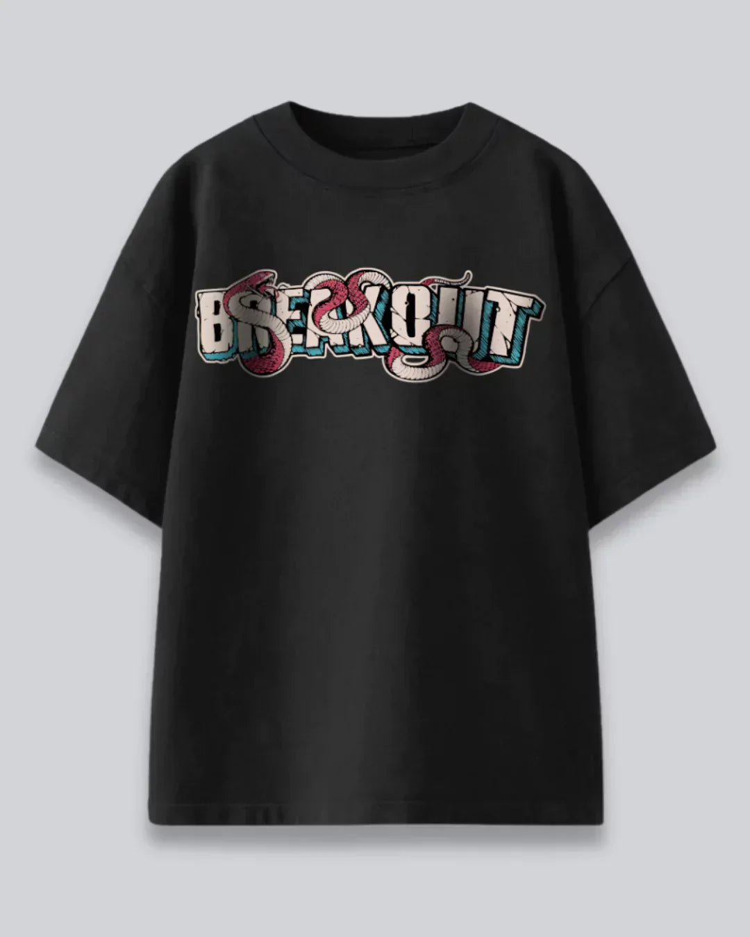 Arlo Breakout Oversized T-Shirt - black oversized tee with multicolor Breakout graphic on front