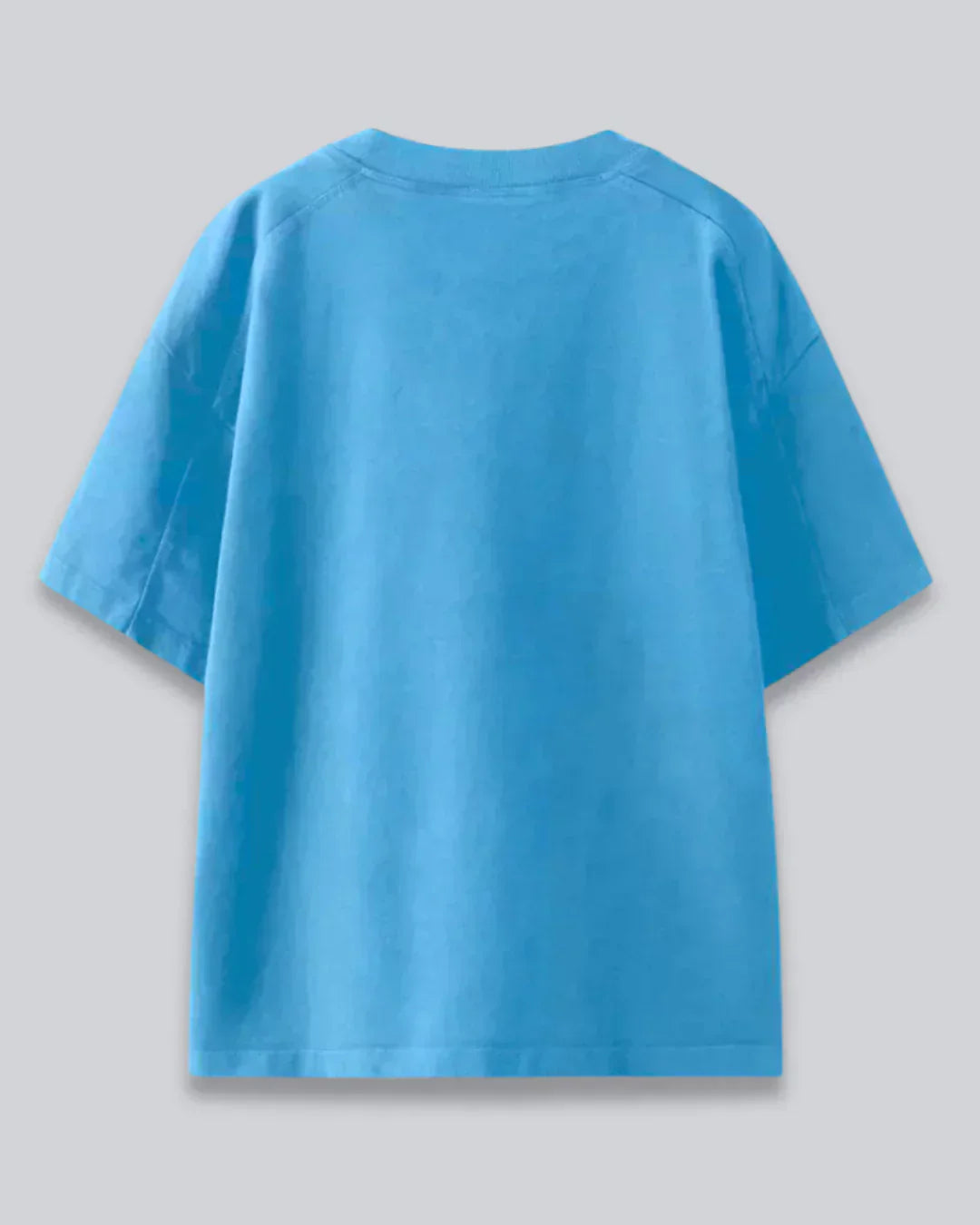Arlo Bruton Oversized T-Shirt – turquoise blue, oversized fit, back view shown flat lay