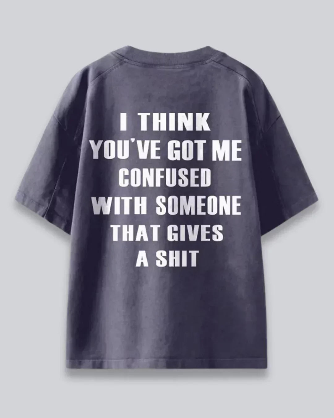 Arlo IDK Oversized T-Shirt - charcoal gray cotton tee with bold white text graphic, shown flat lay