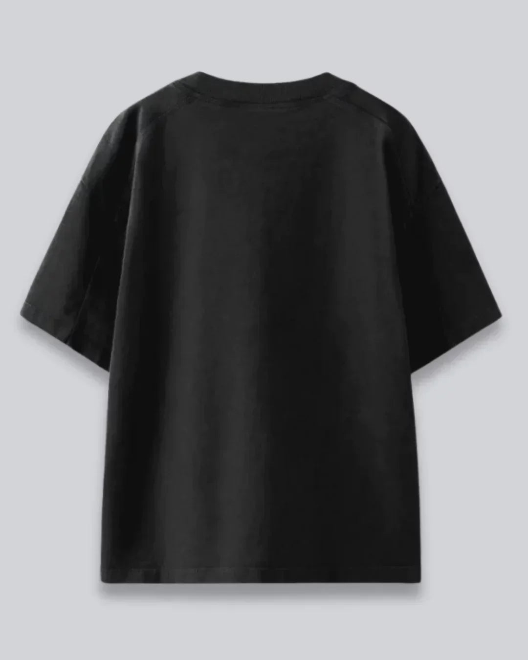 Arlo Rebirth Oversized Tshirt – black cotton tee with a roomy fit, shown in flat lay