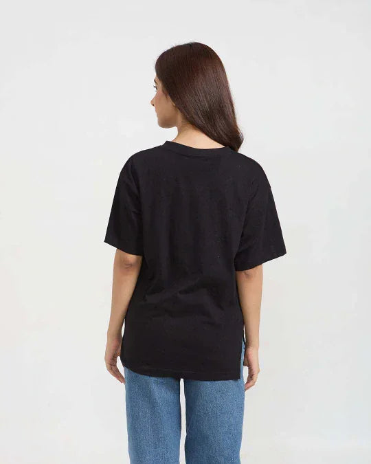 Black Plain V-Neck Oversize T-Shirt - Shop Printed T shirt for Women Online In India | LoveDky