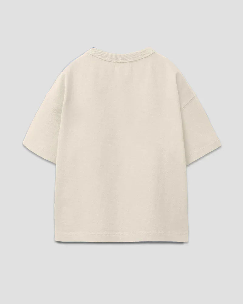 Boo Brew Boxy Oversize T-Shirt – beige boxy oversize t-shirt with plain fabric, shown in flat lay
