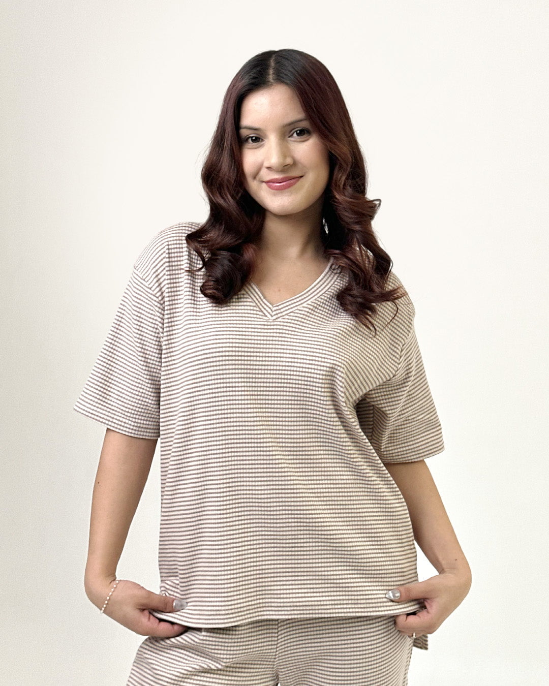 Brown Ribbed Co-Ord Set for Women Online in India | Dky