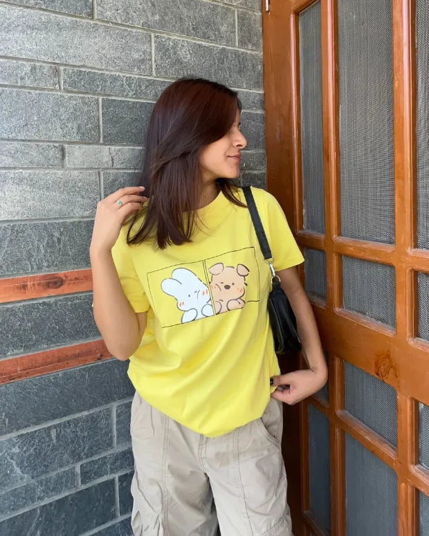 Bunny & Puppy T-Shirt for Women Online In India | Dky