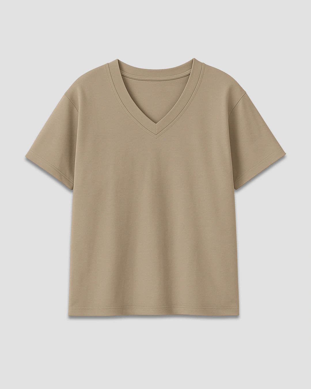 Camel Plain V-Neck Oversize T-Shirt