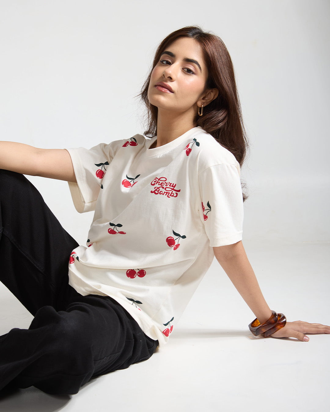 Cherry Bomb Oversized T-Shirt - Shop Printed T shirt for Women Online In India | LoveDky