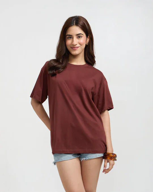 Cocoa Plain Oversized T-Shirt - Shop Printed T shirt for Women Online In India | LoveDky