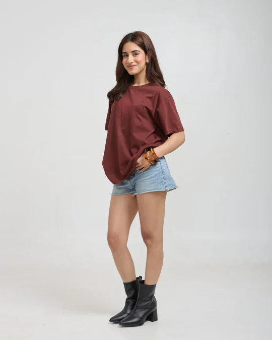 Cocoa Plain Oversized T-Shirt - Shop Printed T shirt for Women Online In India | LoveDky