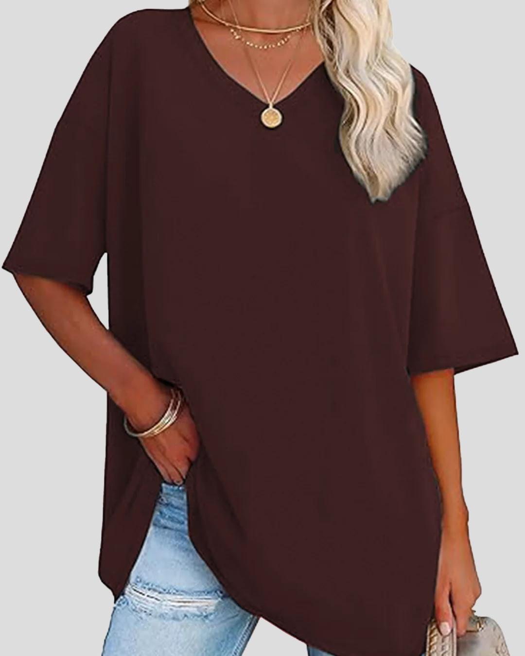 Cocoa Plain V-Neck Oversize T-Shirt