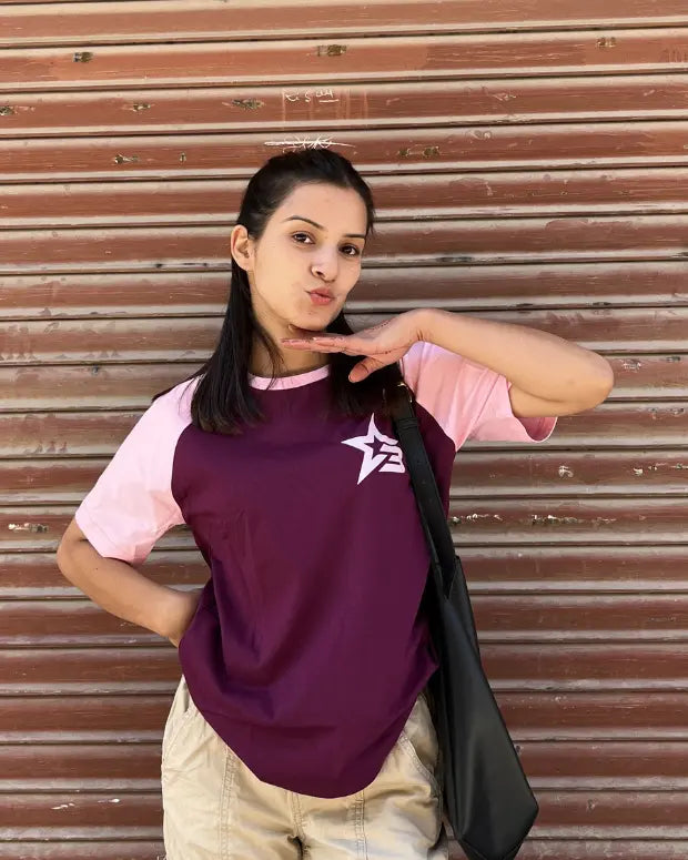 Cosmic Mulberry Raglan T-Shirt - Shop Printed T shirt for Women Online In India | LoveDky