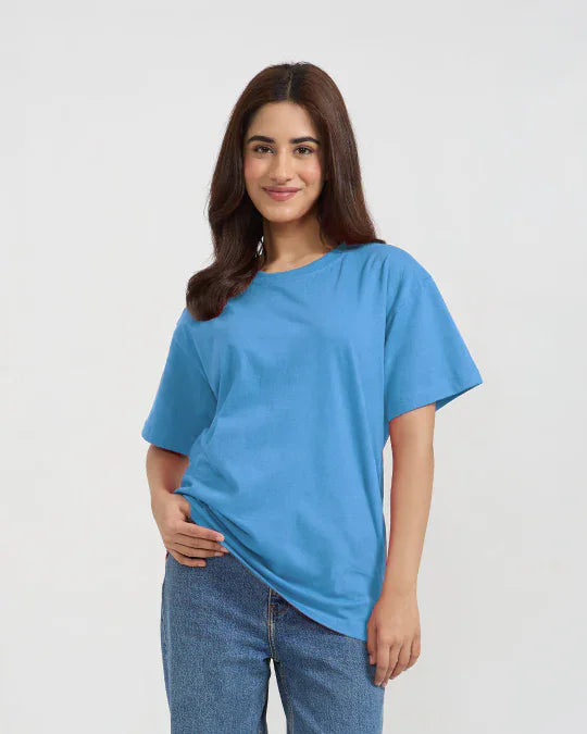 Denim Blue Plain Oversized T-Shirt - Shop Printed T shirt for Women Online In India | LoveDky