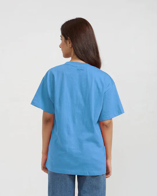 Denim Blue Plain Oversized T-Shirt - Shop Printed T shirt for Women Online In India | LoveDky