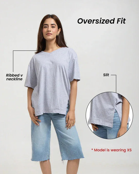 Plain V-Neck Oversize T-Shirt Fit Check